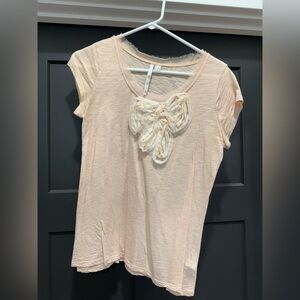 LC Lauren Conrad Light Peach Short Sleeve Top with Bow